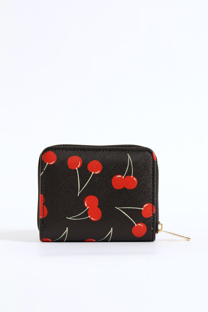 Cherry Small Zip Around Purse - Black