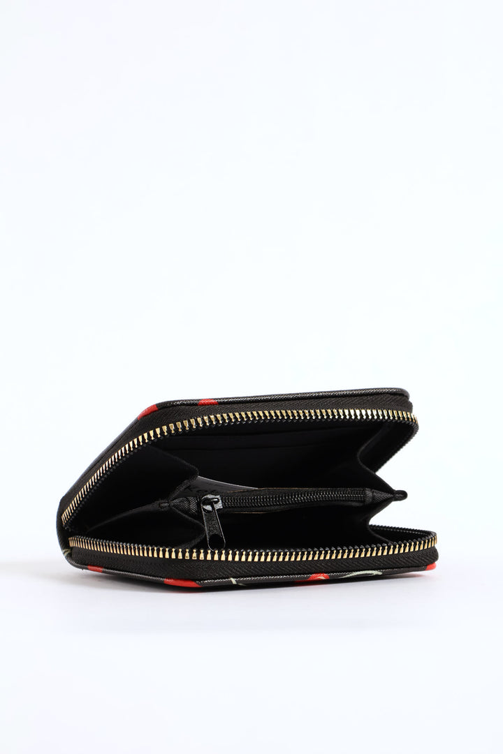 Cherry Small Zip Around Purse - Black