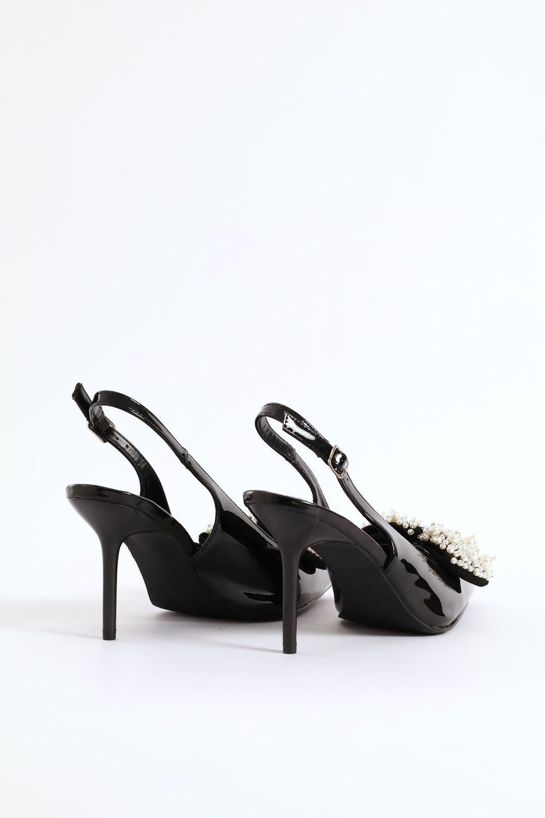 Pearl Bow Slingback Stiletto Heel - Black
