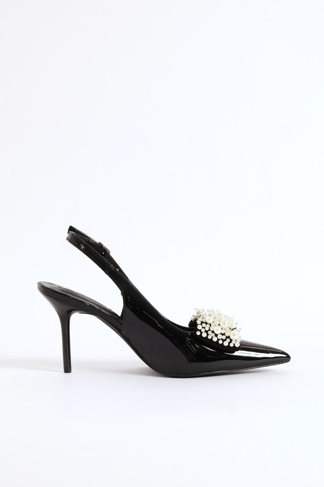 Pearl Bow Slingback Stiletto Heel - Black