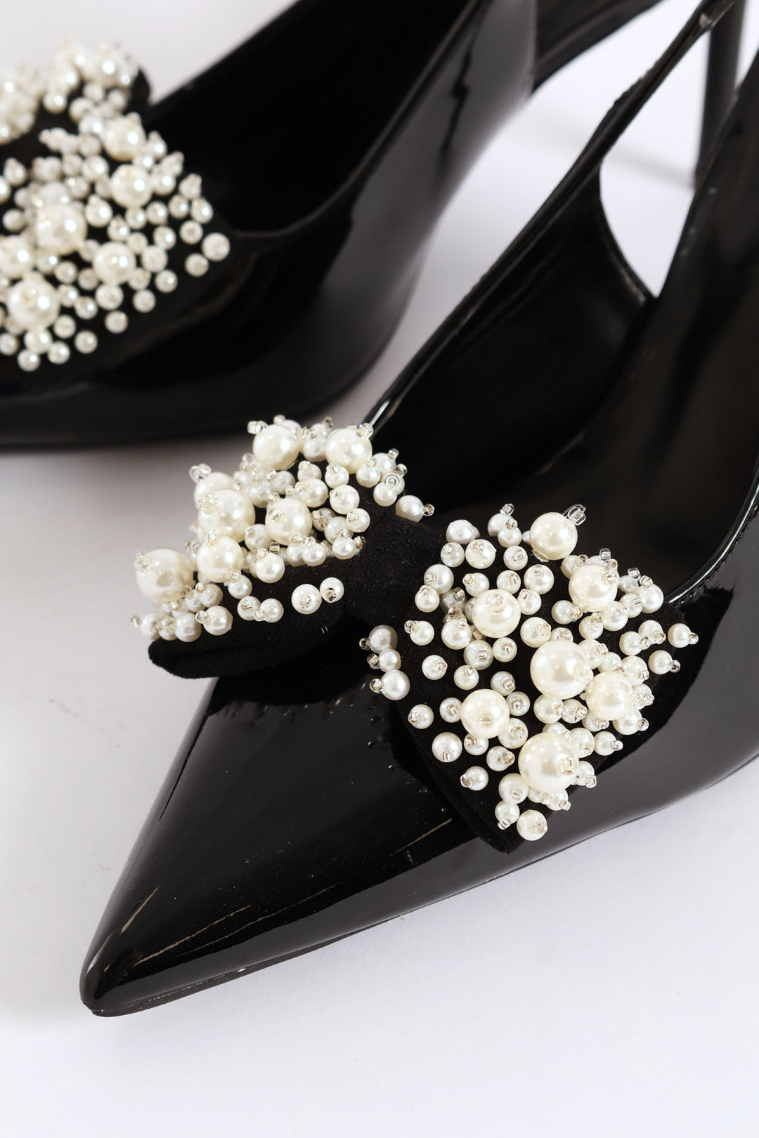 Pearl Bow Slingback Stiletto Heel - Black