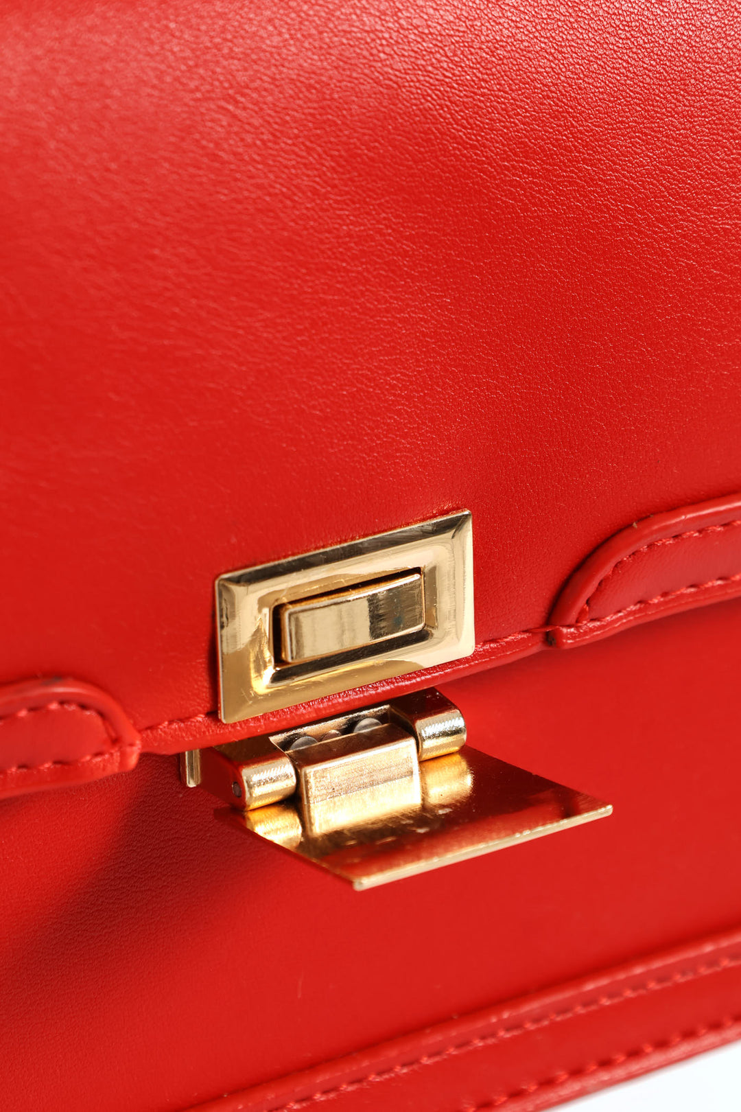 Gold Clasp & Chain Satchel Bag - Red