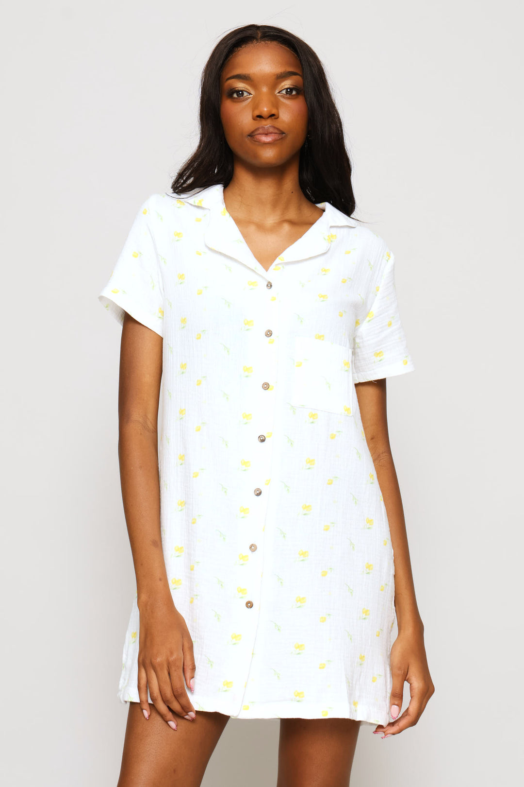 Lemon Button Through Sleepshirt - White