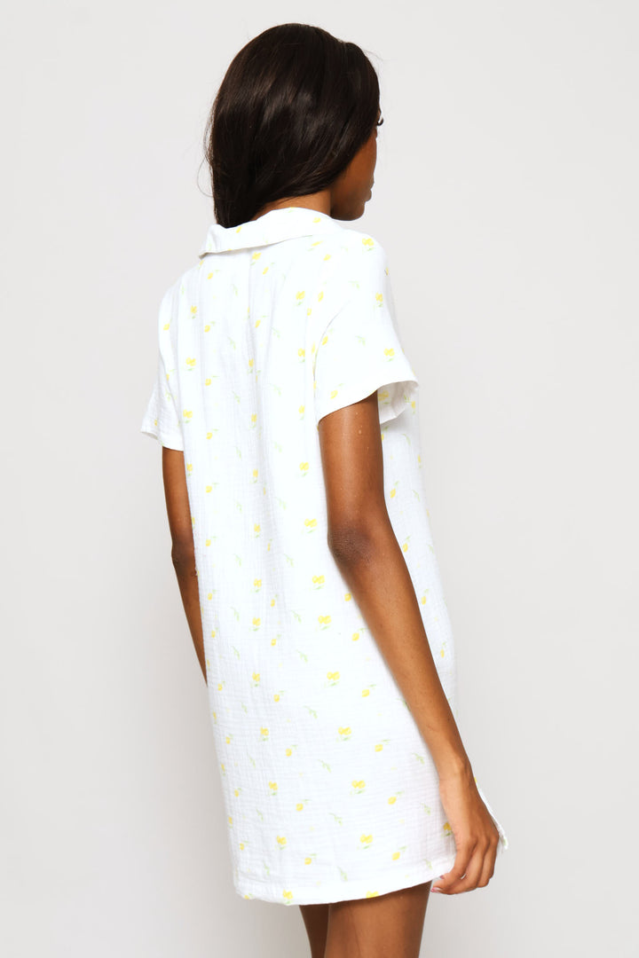Lemon Button Through Sleepshirt - White
