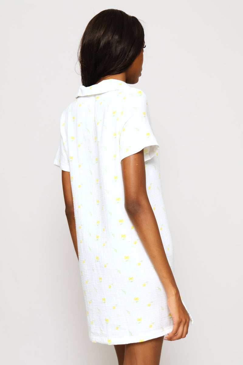 Lemon Button Through Sleepshirt - White