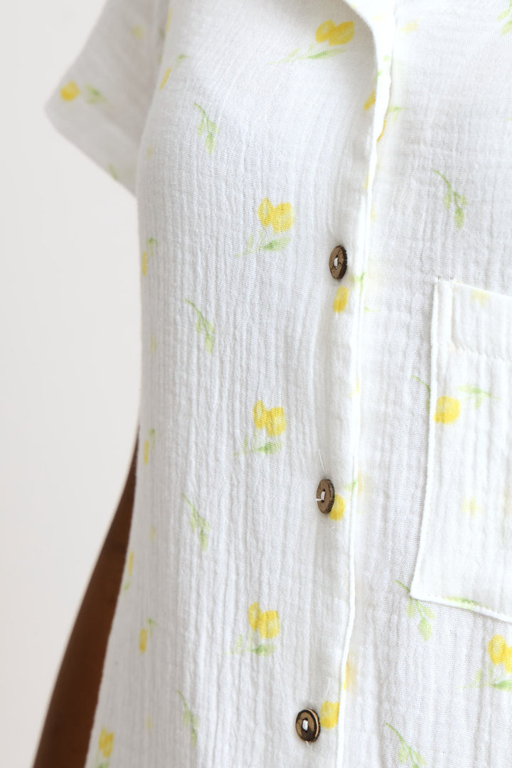 Lemon Button Through Sleepshirt - White