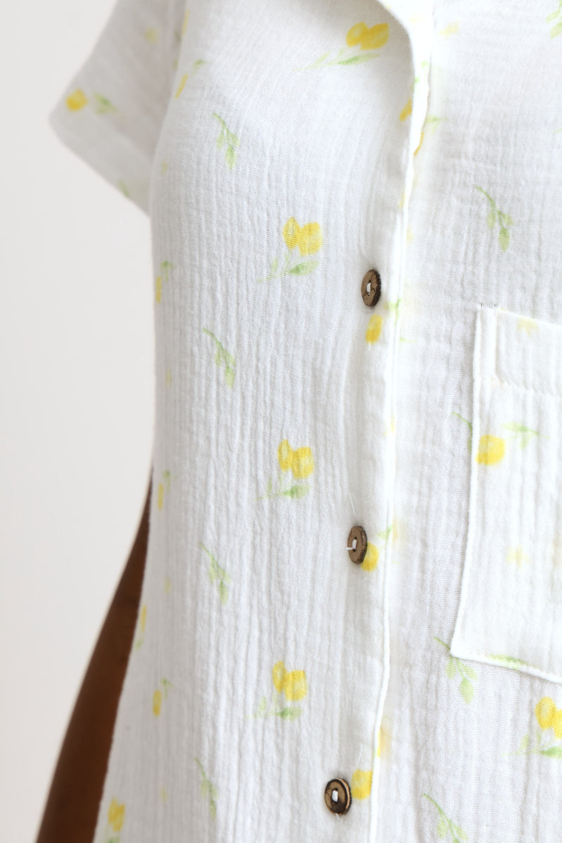 Lemon Button Through Sleepshirt - White