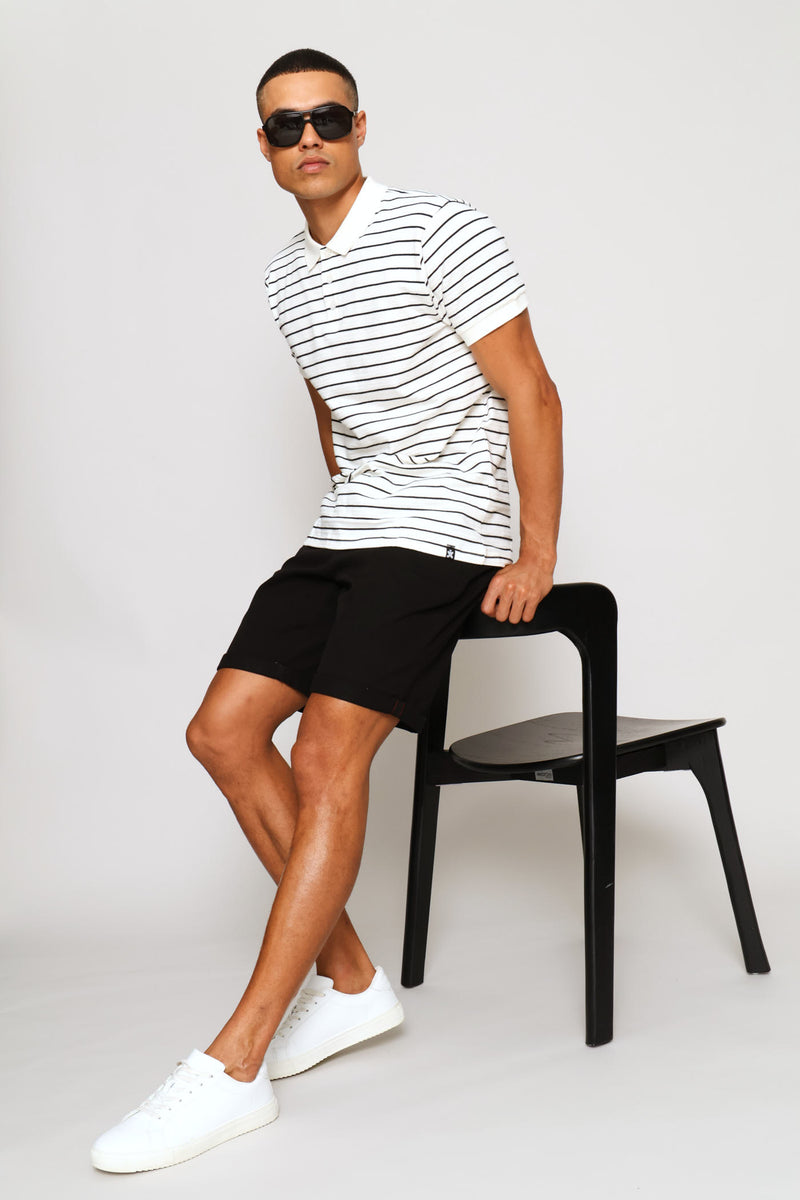 Striped Textured Knit Golfer - Black/White