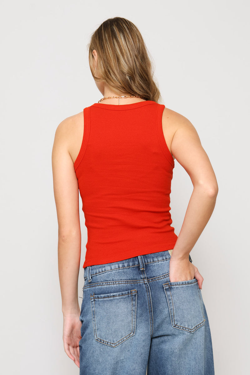 Scoop Neck Basic Rib Tank - Coral
