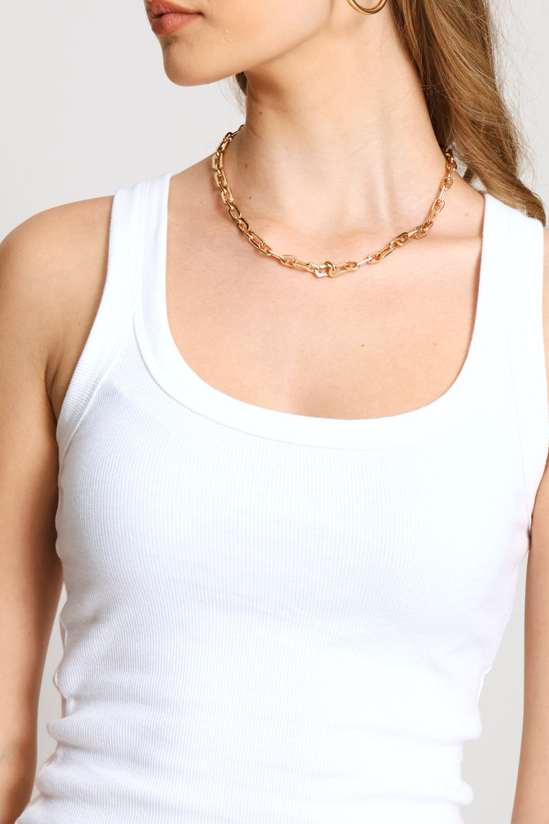 Scoop Neck Basic Rib Tank - White