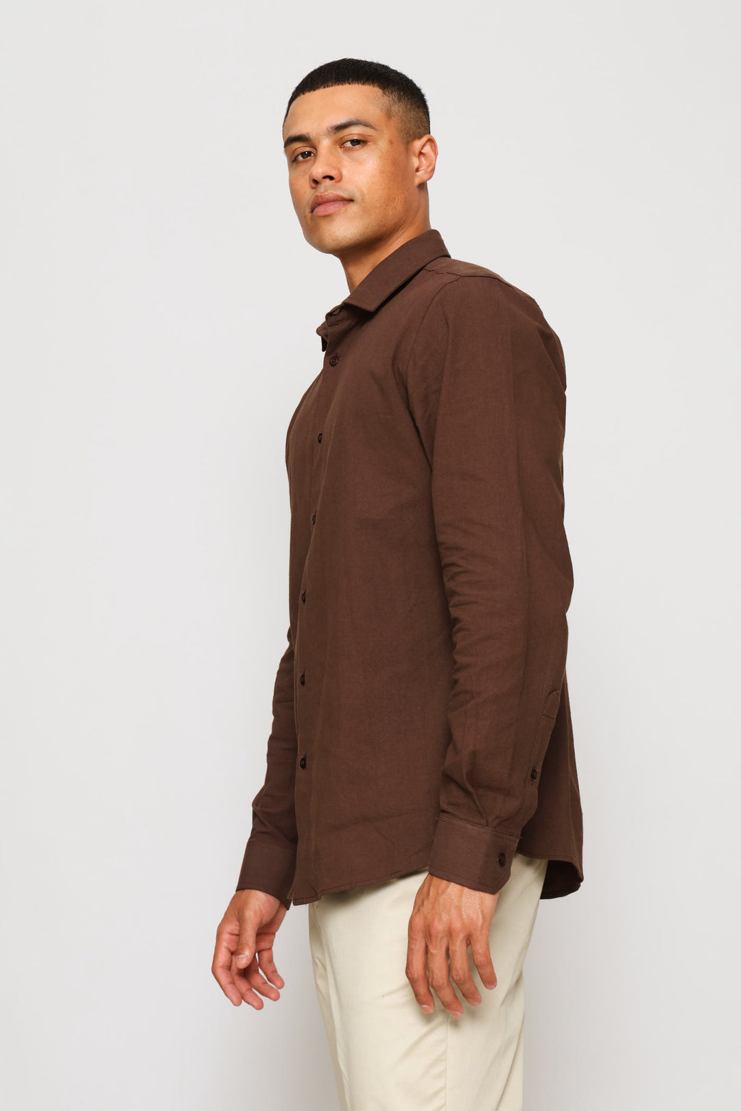 Long Sleeve Crinkle Look Textured Shirt - Chocolate