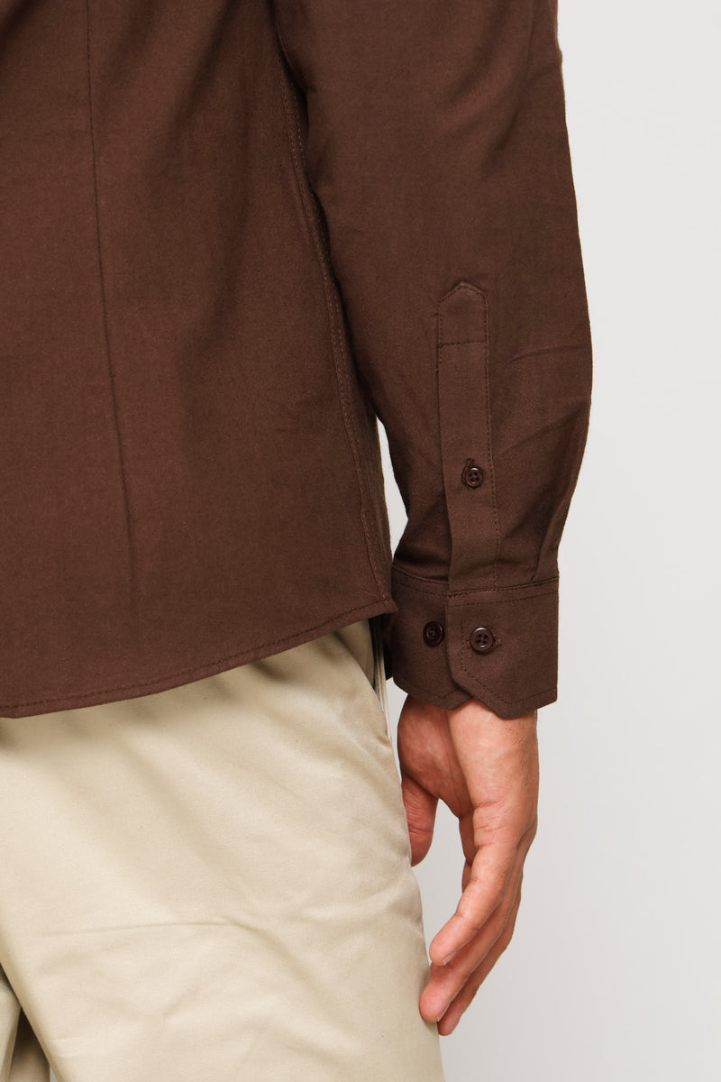 Long Sleeve Crinkle Look Textured Shirt - Chocolate