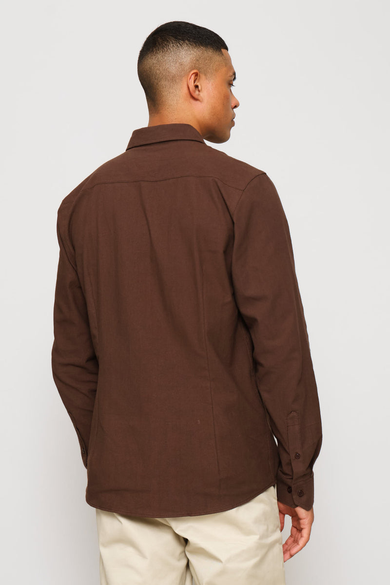 Long Sleeve Crinkle Look Textured Shirt - Chocolate
