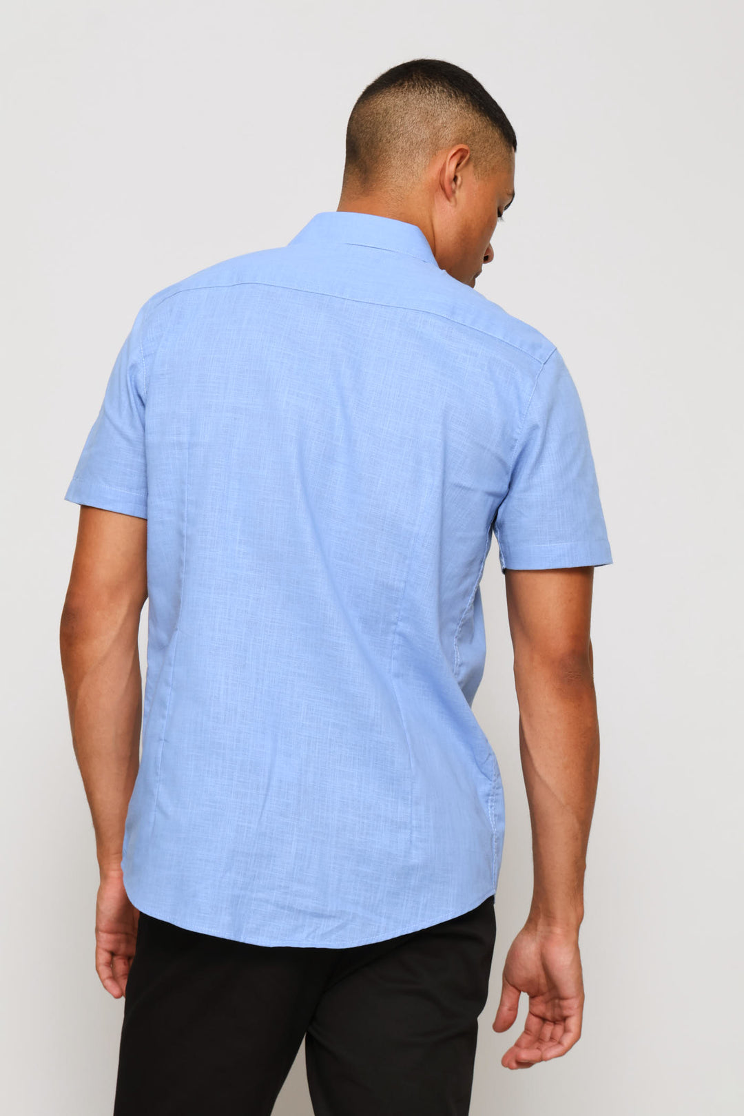 Short Sleeve Linen Look Shirt - Blue