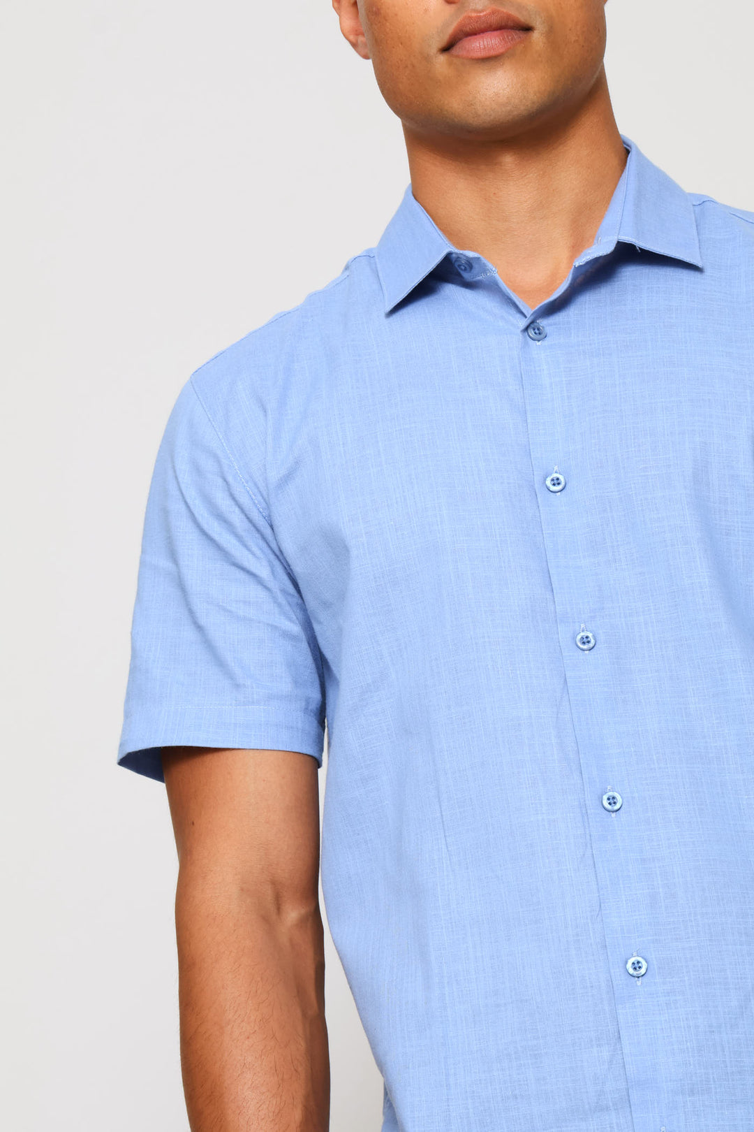 Short Sleeve Linen Look Shirt - Blue