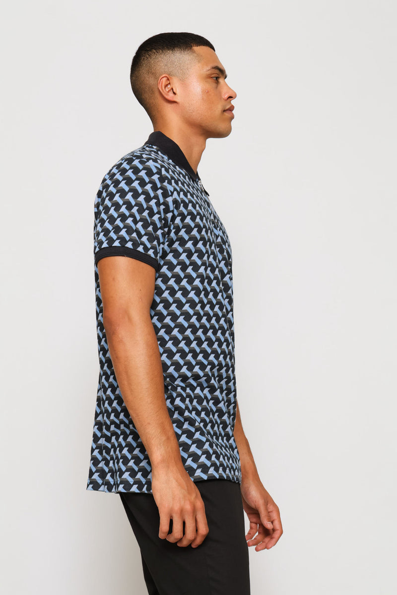 Geometric Printed Quarter Zip - Navy