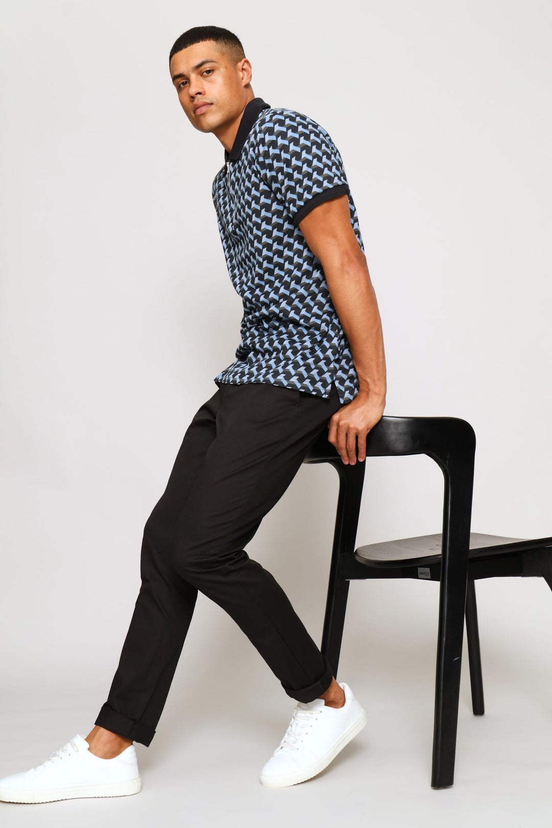Geometric Printed Quarter Zip - Navy