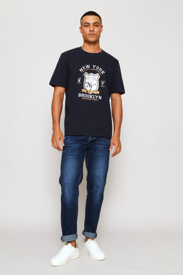 Brooklyn Print Tee - Navy