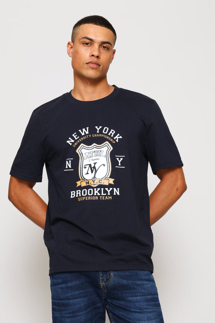 Brooklyn Print Tee - Navy