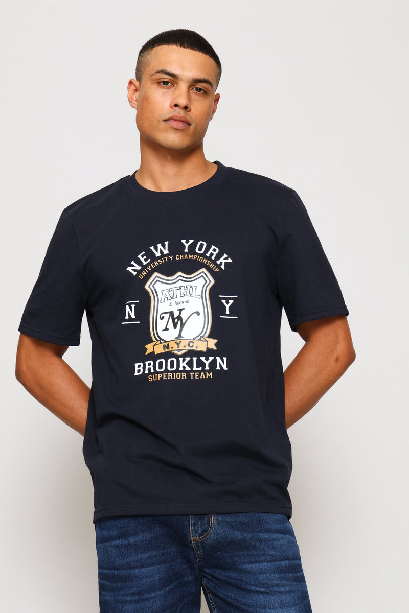 Brooklyn Print Tee - Navy