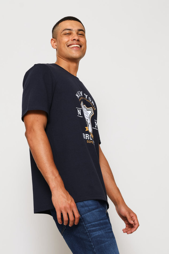 Brooklyn Print Tee - Navy