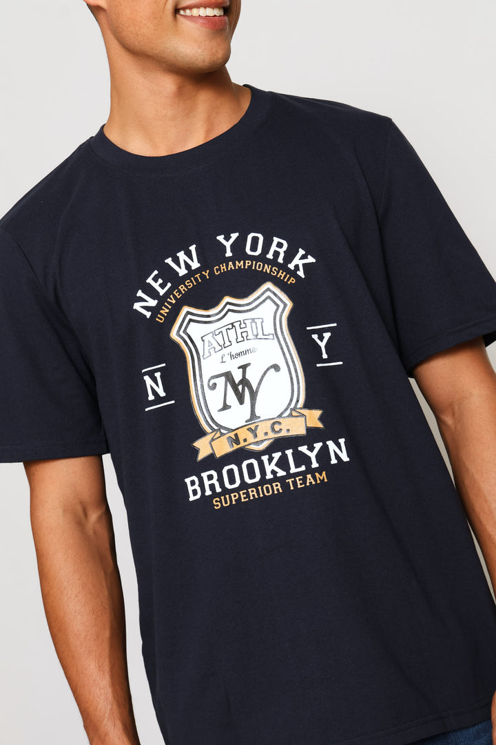 Brooklyn Print Tee - Navy