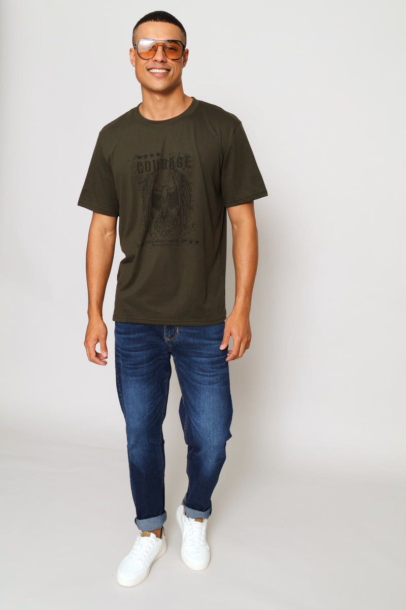 Courage Front Print Tee - Olive