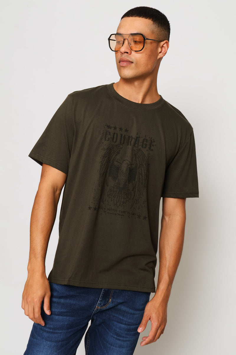 Courage Front Print Tee - Olive