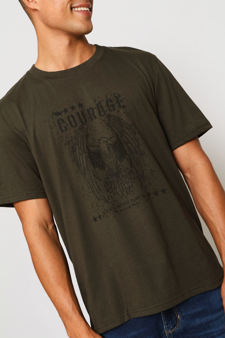 Courage Front Print Tee - Olive