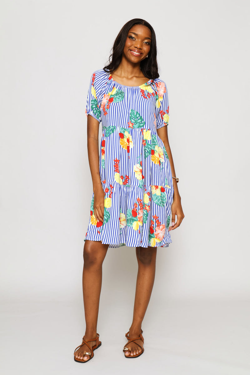 Printed Tiered Gypsy Mini Dress - Multi