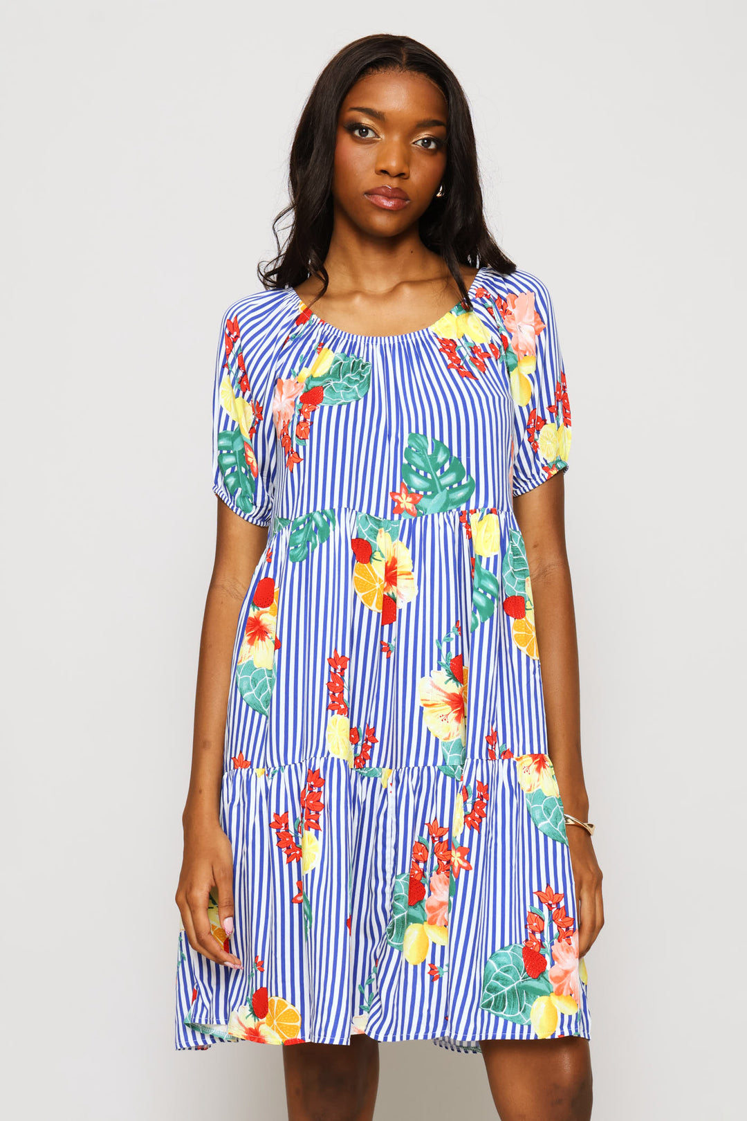 Printed Tiered Gypsy Mini Dress - Multi