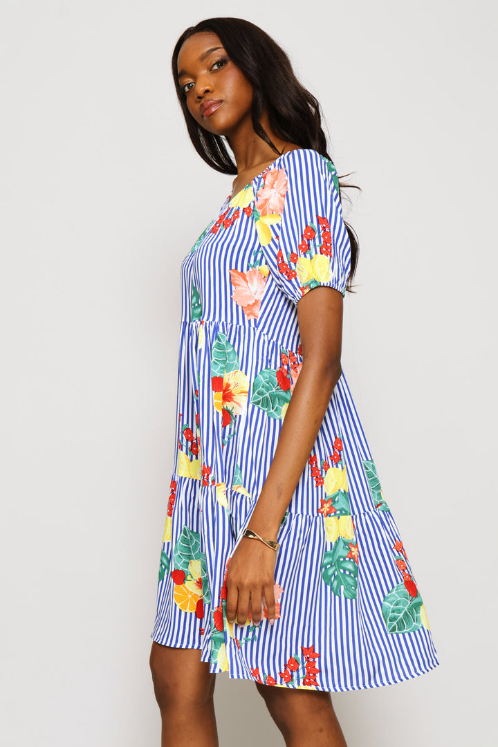 Printed Tiered Gypsy Mini Dress - Multi