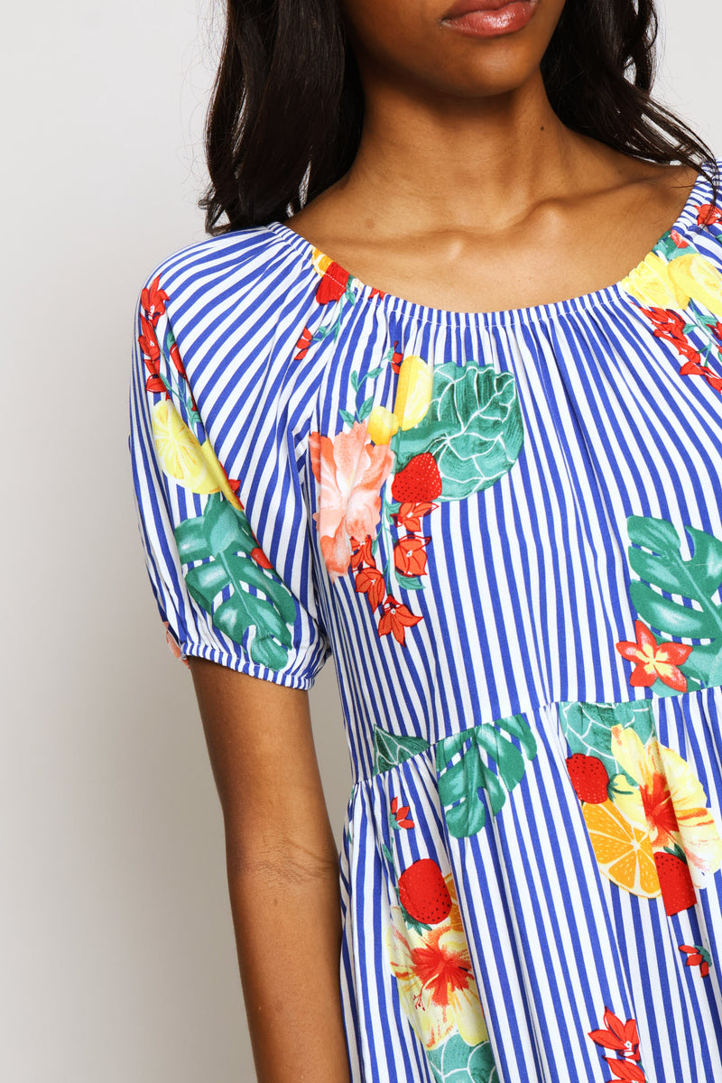 Printed Tiered Gypsy Mini Dress - Multi