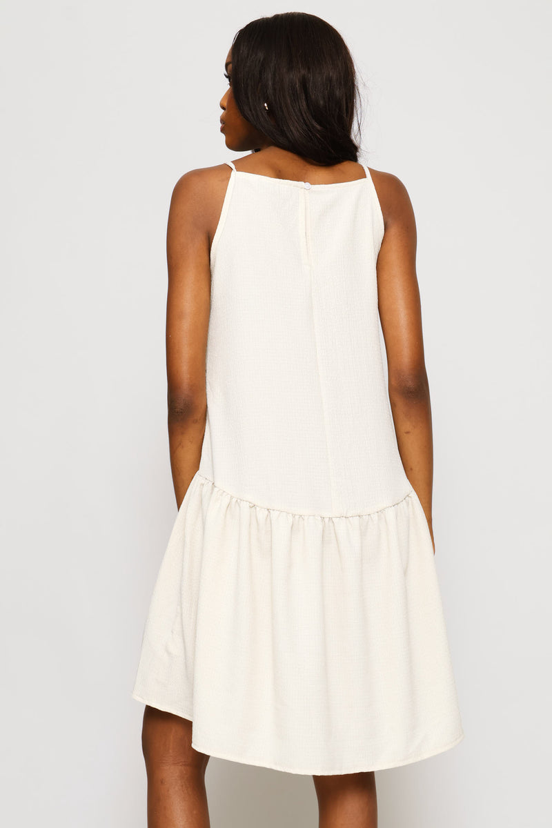 Hi-Neck Drop Waist Mini Dress - Sandstone