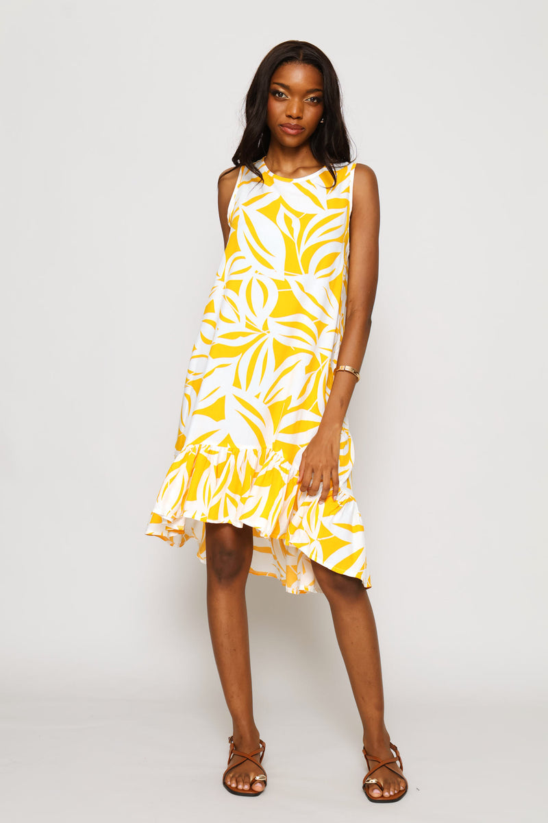Frill Hem Hi-Lo Printed Shift Mini Dress - Floral