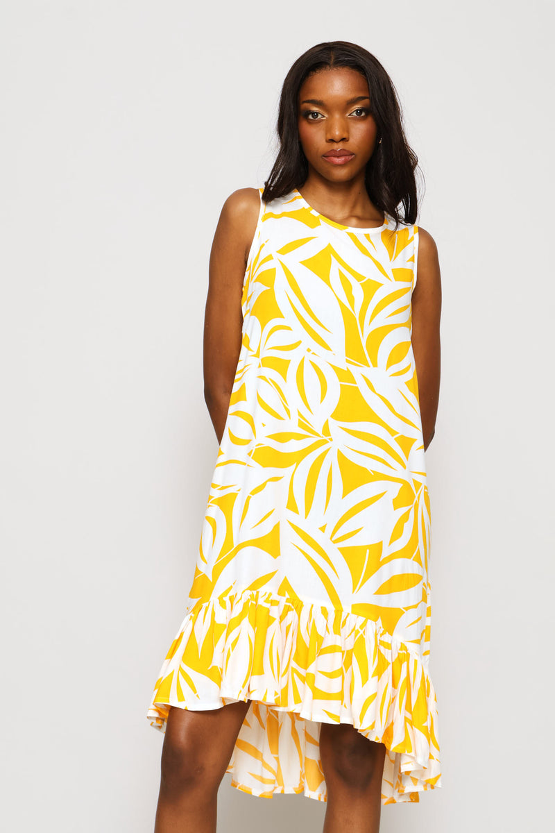 Frill Hem Hi-Lo Printed Shift Mini Dress - Floral