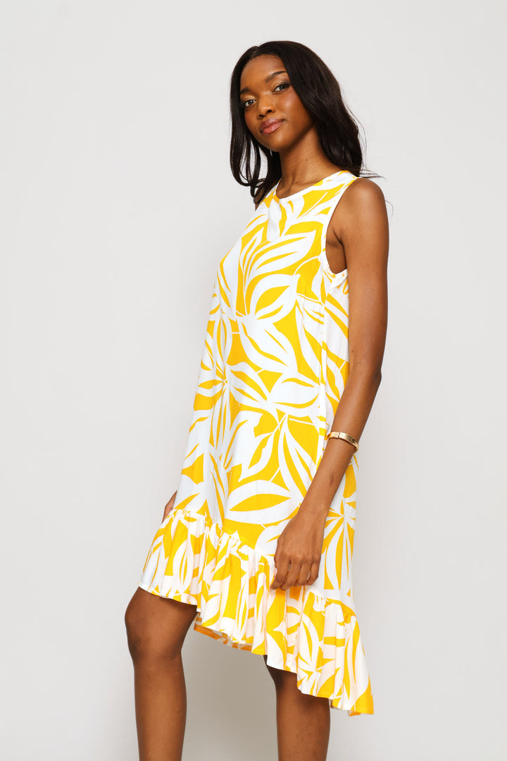 Frill Hem Hi-Lo Printed Shift Mini Dress - Floral