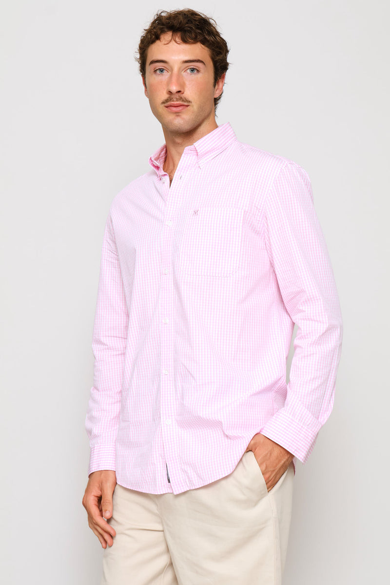 Fine Weave Washed Cotton Check Shirt - Pink