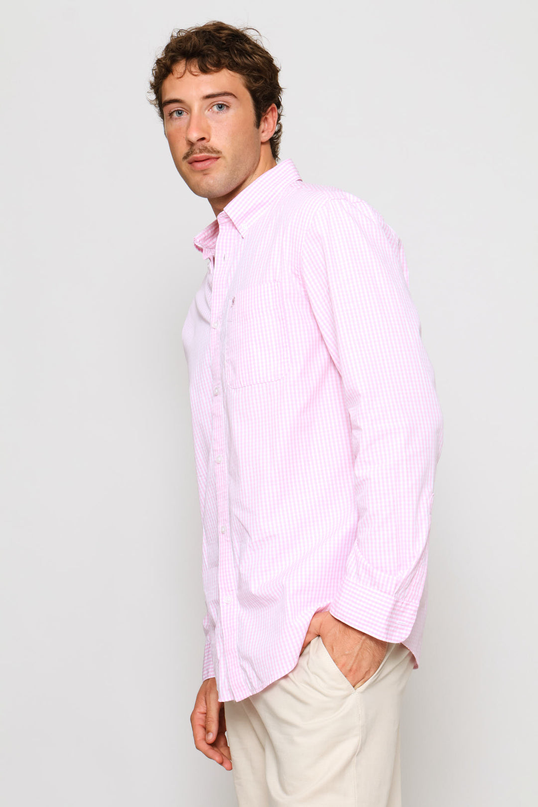 Fine Weave Washed Cotton Check Shirt - Pink