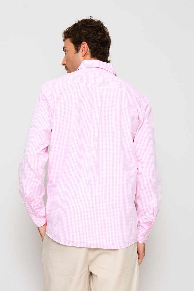 Fine Weave Washed Cotton Check Shirt - Pink