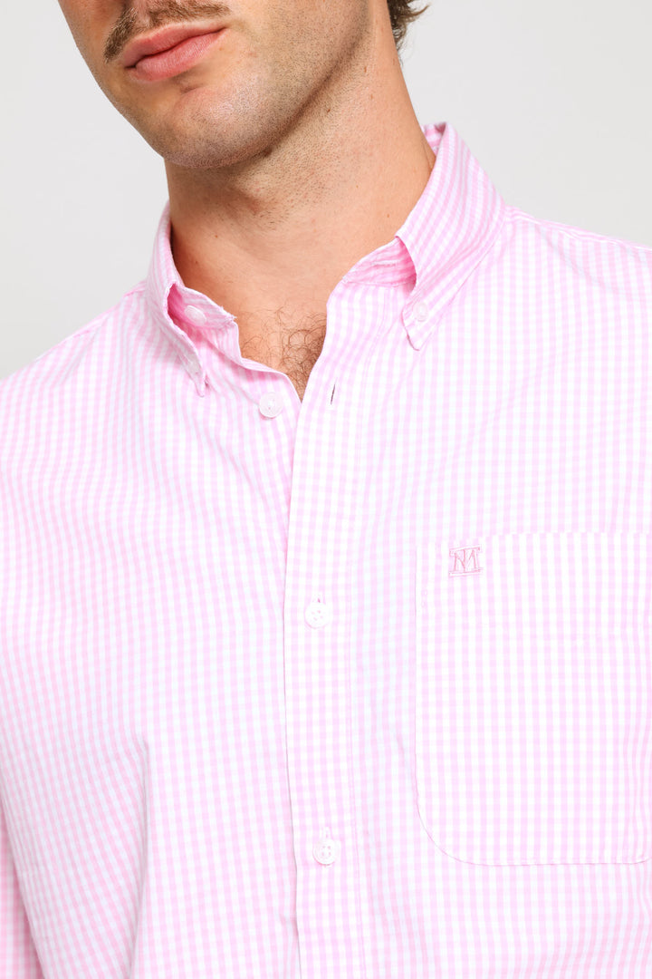 Fine Weave Washed Cotton Check Shirt - Pink