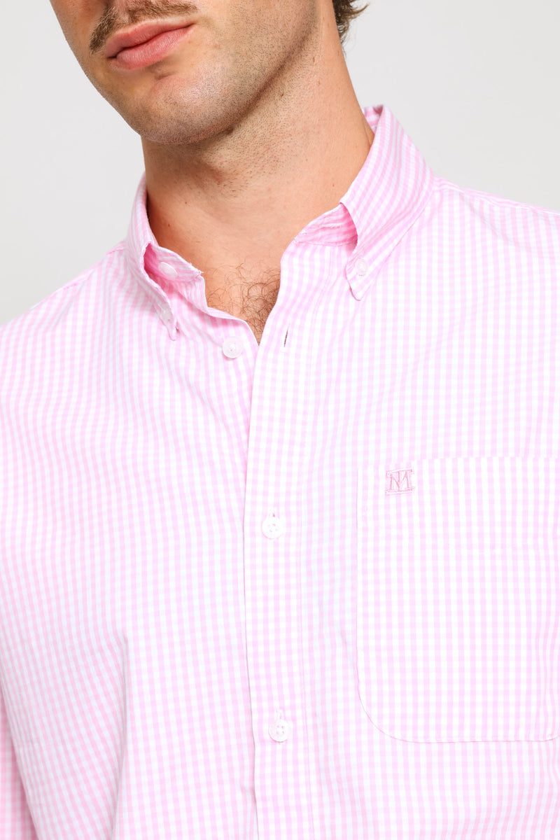 Fine Weave Washed Cotton Check Shirt - Pink