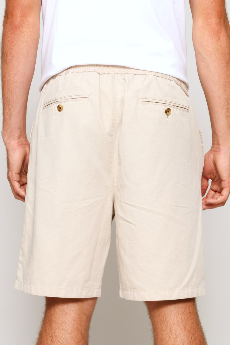 Linen Blend Elasticated Short - Stone