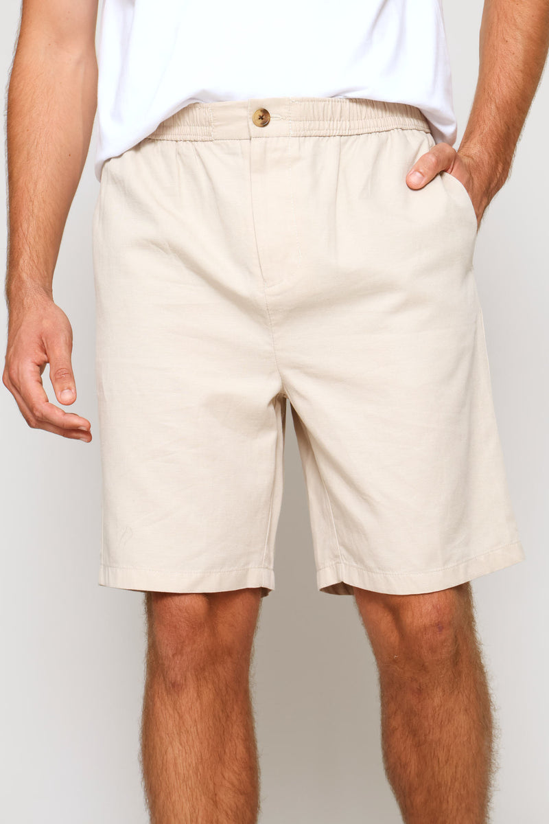 Linen Blend Elasticated Short - Stone