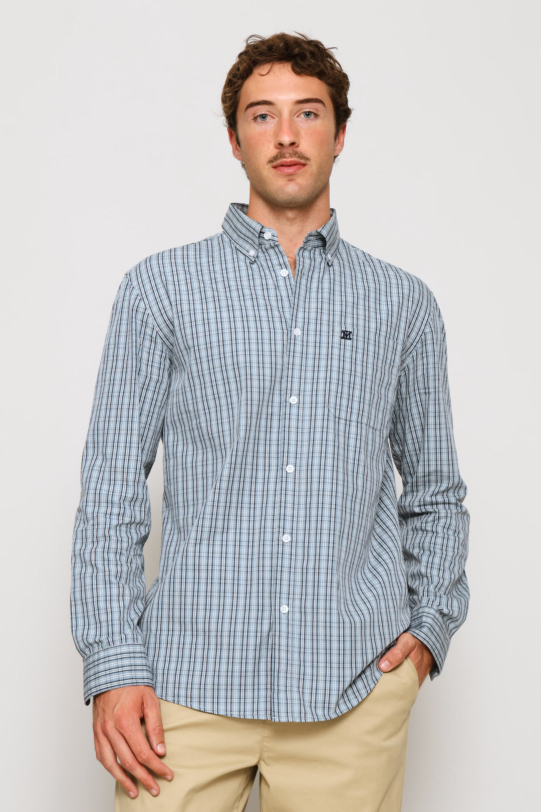 Fine Weave Washed Cotton Check Shirt - Blue