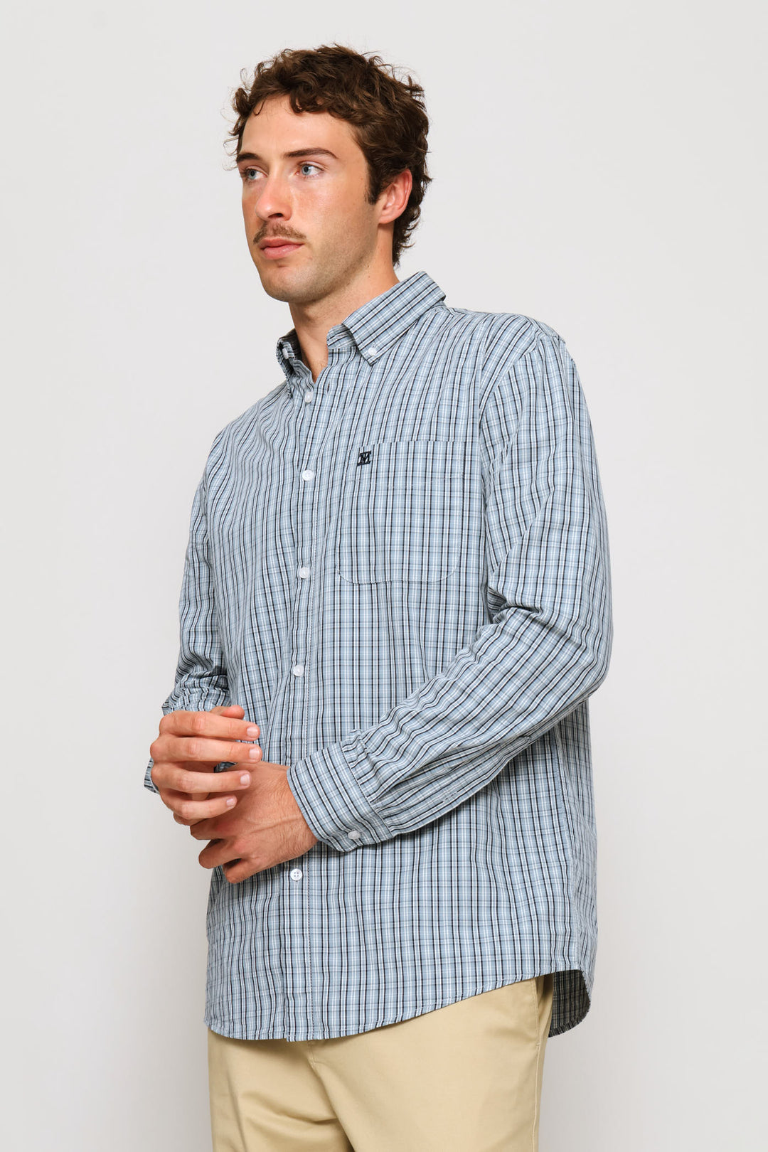 Fine Weave Washed Cotton Check Shirt - Blue