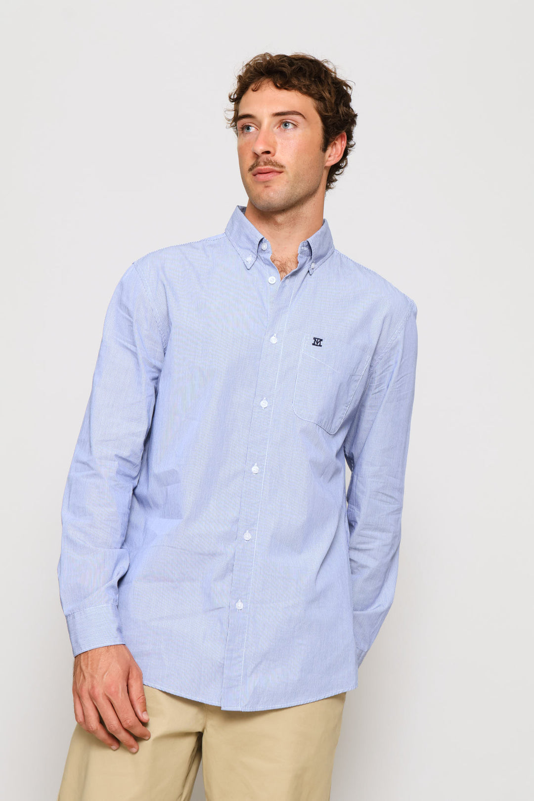 Fine Weave Washed Cotton Stripe Shirt - Blue