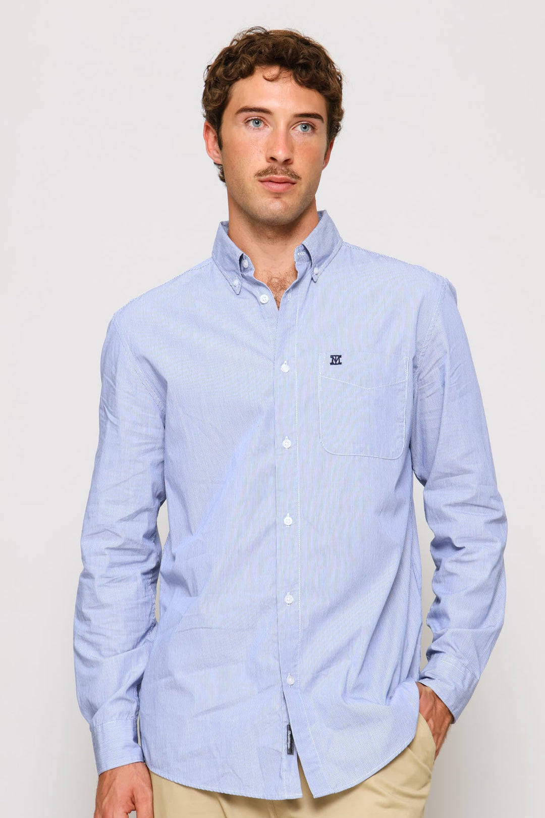 Fine Weave Washed Cotton Stripe Shirt - Blue