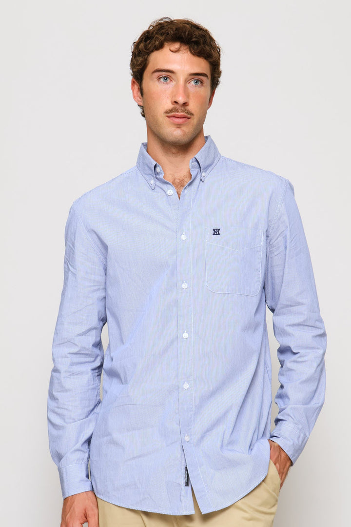 Fine Weave Washed Cotton Stripe Shirt - Blue