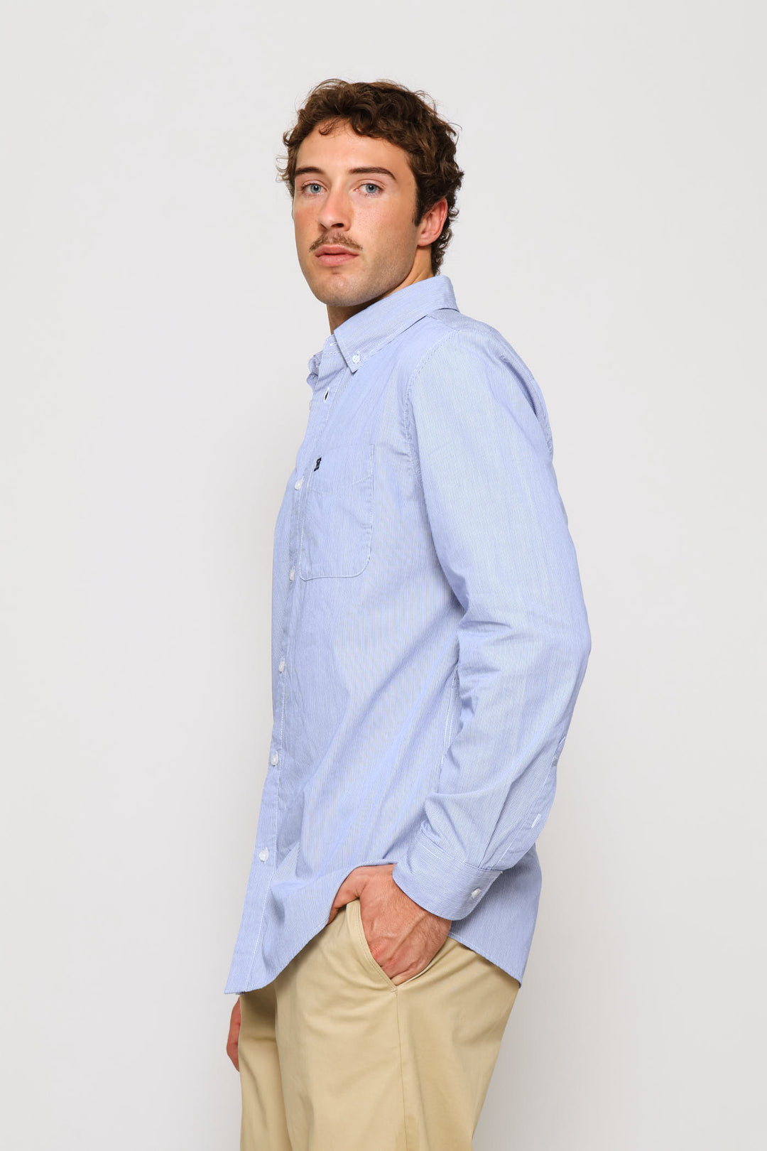 Fine Weave Washed Cotton Stripe Shirt - Blue